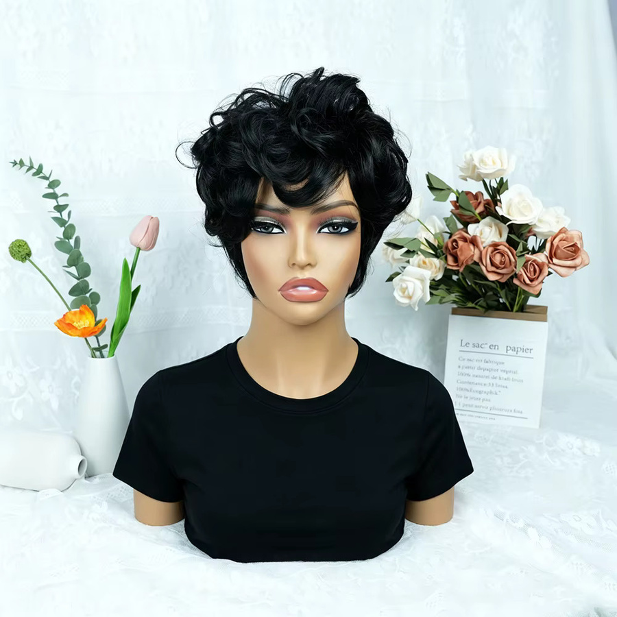 OYM HAIR Echthaar-Perücke Pixie-Schnitt, Damen, 15,2 cm, lockig mit Pony - Bild 2