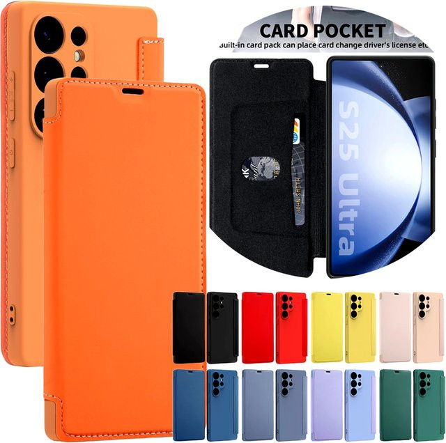 Weiches Silikon Flip Case für Samsung Galaxy S25 Ultra S24 Plus S23 S22 mit Kartenhalter in Lila - Bild 1