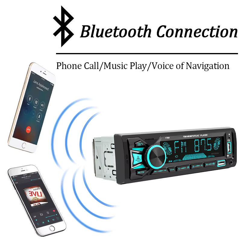 Hippcron 1DIN Autoradio MP3-Player mit Bluetooth, FM-Empfänger, AUX, USB und TF-Slot in Schwarz - Bild 5