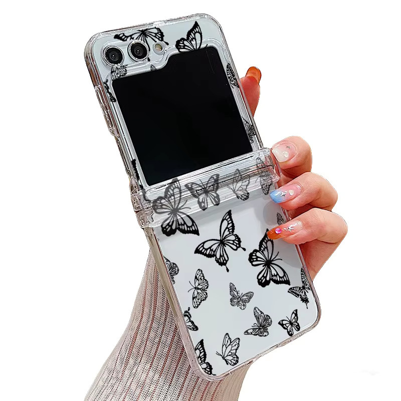 YISHANGOU Schmetterling und Blumen Schutzhülle für Samsung Galaxy Z Flip 7 6 5 4 transparent stoßfeste Hart-PC Abdeckung - Bild 5