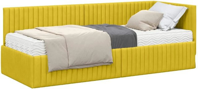 vidaXL Eckbettgestell mit 2 Matratzen und Kopfteil aus Samt in Gelb, B/T/H: 204 x 80 x 84 cm - Bild 1