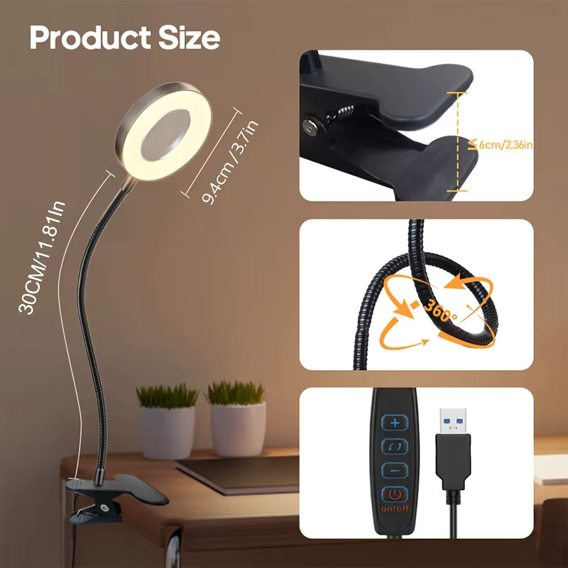 DUNDUN LED Vergrößerungsglas mit 3 Farbmodi und flexibler Schwanenhals-Lupe, Schwarz, Schreibtischlampe mit Metallklemme für Nagelkunst und zum Lesen - Bild 6