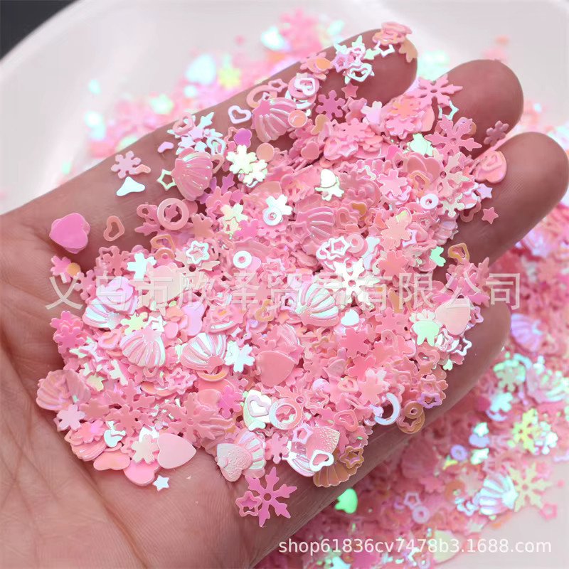 Glitzer Pailletten Mix für DIY Maniküre und Nail Art in Transparent, Weiß und Pink mit Sternen, Herzen, Blumen, Einhorn- und Meerjungfrauen-Motiven - Bild 2