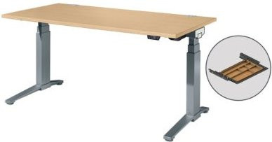 Schäfer Shop Genius ERGOSTYLE S Schreibtisch elektrisch höhenverstellbar, Rechteck, C-Fuß, inkl. Memory Master und Schublade, Ahorn/Anthrazit, B: 160 cm, T: 80 cm, H: 63,5-130,5 cm - Bild 1