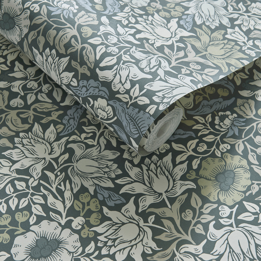 Clarke & Clarke Tapete Mallow in Slate/Dove mit floralem Art Nouveau Design und botanischem Muster aus Vlies - Bild 1