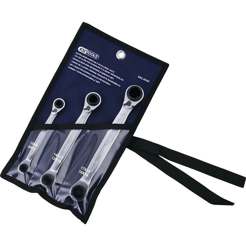 KS Tools GEARplus 4 in 1 umschaltbarer Doppel-Ratschenringschlüssel-Satz, 3-teilig, Silber - Bild 4