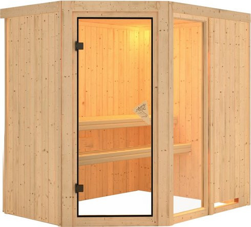 Karibu Sauna Paide 1 für 3 Personen aus Fichte in Beige ohne Ofen B: 198 cm, T: 151 cm, H: 196 cm - Bild 1