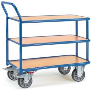 Fetra Tischwagen 2610 in Blau mit 3 Etagen, Schiebebügel und TPE-Reifen, Tragkraft 400 kg - Bild 1
