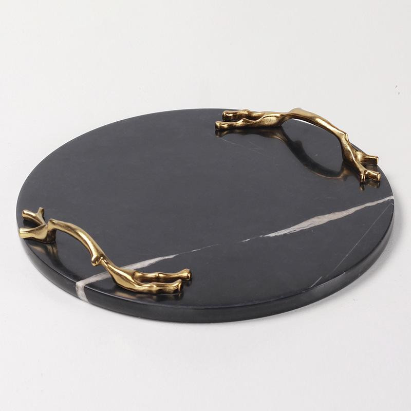 Luxuriöses Marmortablett im nordischen Design, Schwarz-Gold, B: 36,0 cm, T: 36,0 cm, H: 1,0 cm - Bild 2