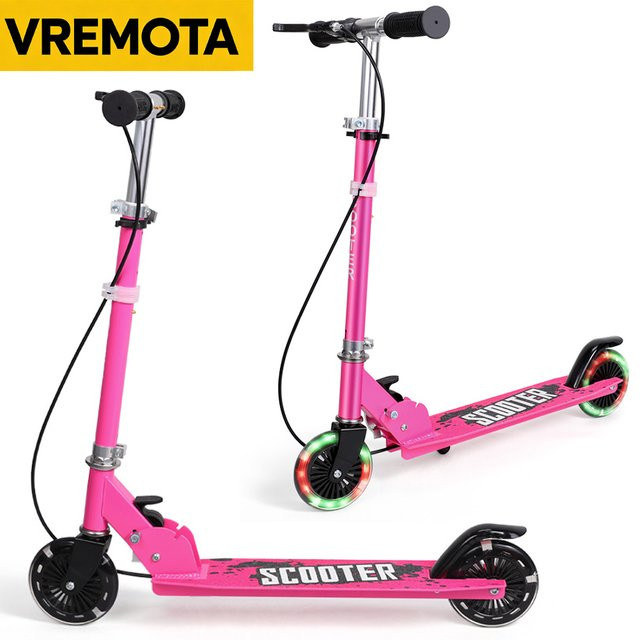 Vremota Faltbarer Kinderroller mit Pedalen und Handbremse, höhenverstellbar, Schwarz oder Rosa/Pink - Bild 1