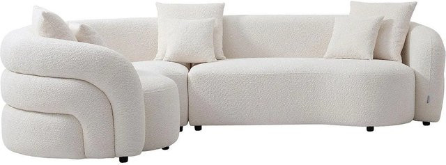 Maison Céphy Ecksofa in L-Form aus weißem Bouclé-Stoff mit Armlehnen - Bild 1