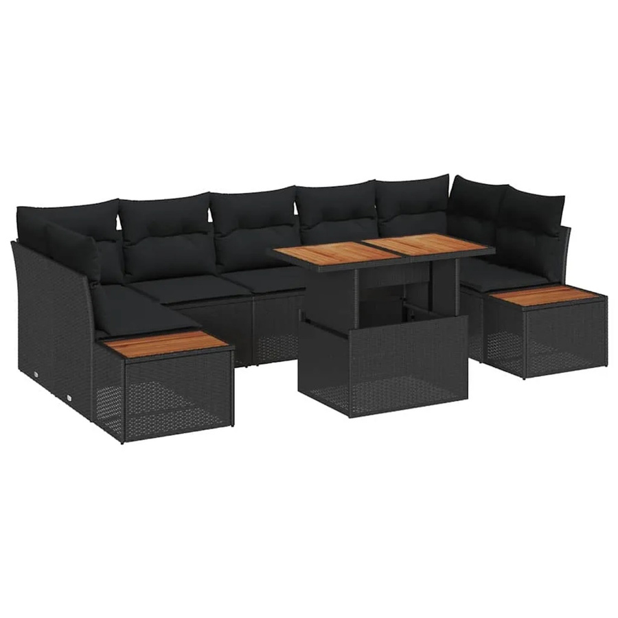 vidaXL Garten-Sofa-Set aus Polyrattan in Schwarz, 8-teiliges U-Shape Set mit Polsterkissen und Stauraumfunktion - Bild 2