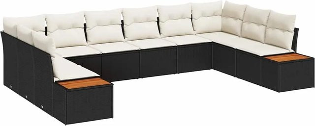 vidaXL Garten-Sofa-Set aus Poly Rattan in Schwarz mit 10-teiliger Polstergarnitur in U-Form - Bild 1