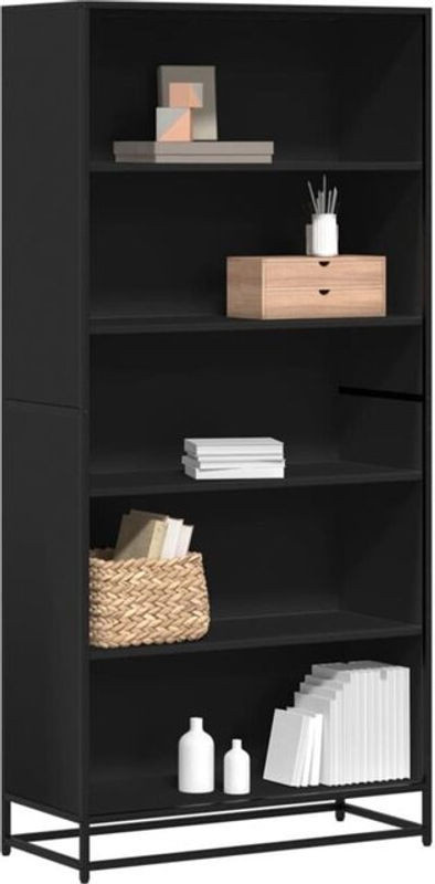 Bücherregal im Industrial Design von Vidaxl in Schwarz aus Holzwerkstoff und Metall, B/T/H: 80,5 x 35 x 170,5 cm - Bild 1