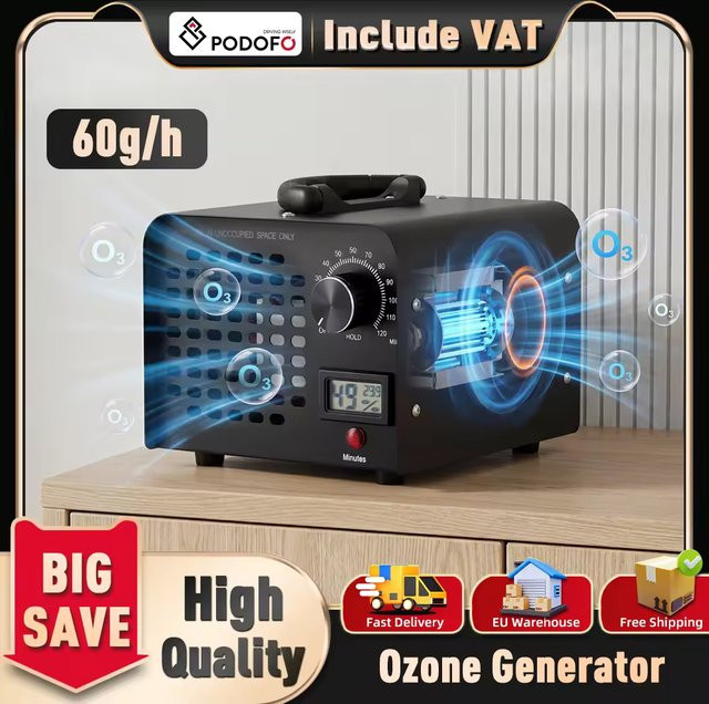 Podofo Ozongenerator mit 60000mg/Stunde Ozonleistung und 120-Minuten-Timer in Schwarz - Bild 1