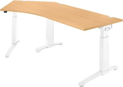 Schäfer Shop Genius Schreibtisch ERGOSTYLE S Eckschreibtisch mit C-Fuß Gestell, manuell höhenverstellbar, Buche/weiß, B: 216,5 cm, T: 80 cm, H: 67,5-89,5 cm - Bild 1