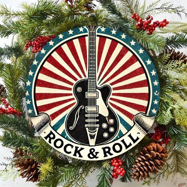 Potdemiel Metallschildkranz mit Gitarrenthema, runder Wanddekor aus Eisen für Rock & Roll Dekoration, Durchmesser: 20 cm - Bild 1