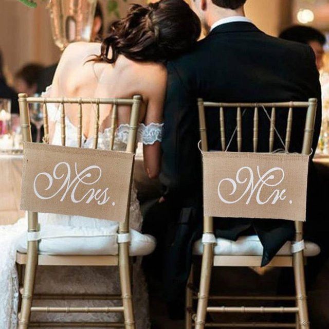 CAOWJiBrother Set aus 2 Jute-Schleifen Mr. & Mrs. in Beige für rustikale Hochzeitsfeiern - Bild 1