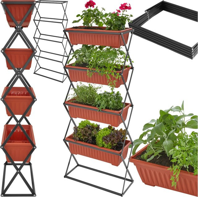 tectake Vertikalbeet Etagenregal mit 4 Pflanzkästen in Braun, B/T/H: 52 x 21 x 127 cm - Bild 1
