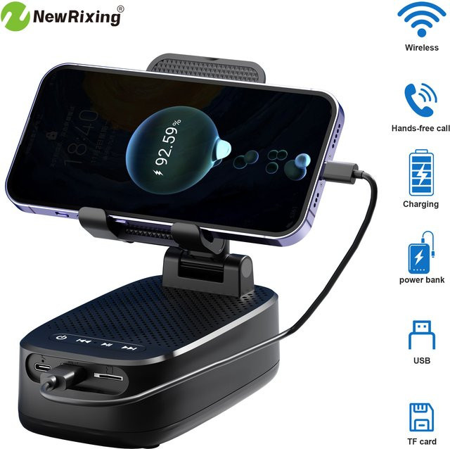 NewRixing Kabelloser Telefonhalter mit tragbarem Lautsprecher und 1800-mAh-Powerbank in Schwarz oder Weiß - Bild 1