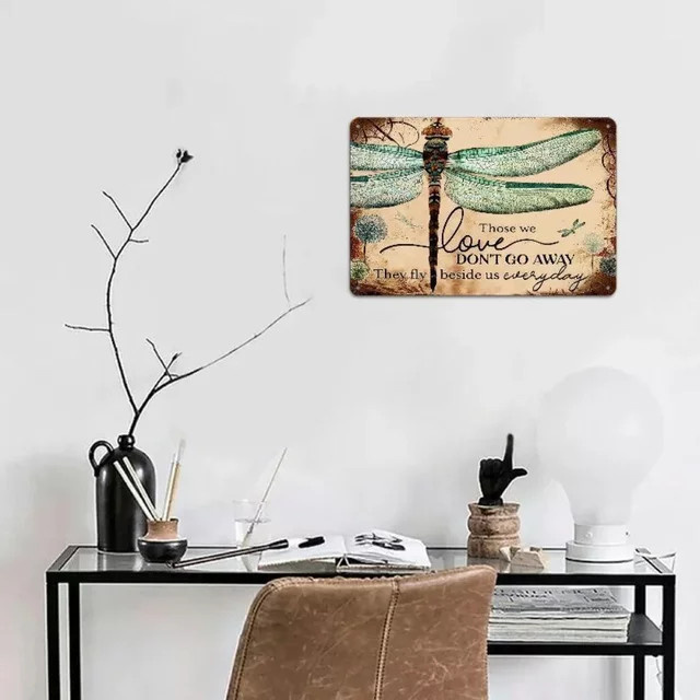 HELLOYOUNG Vintage Libelle Metallwandkunst mit Typografie, Mehrfarbig, B/H: 30 x 20 cm - Bild 1