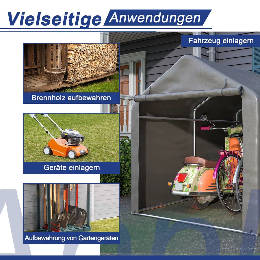 Rbefeuly Fahrradgarage für den Außenbereich, wasserfester Gartenschuppen mit Rolltor, Grau, B/T/H: 220 x 160 x 165 cm - Bild 2