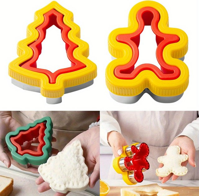 2er-Set Edelstahl Ausstecher aus Weihnachtsbaum und Lebkuchenmann für Sandwich, Cookies und Gebäck - Bild 1