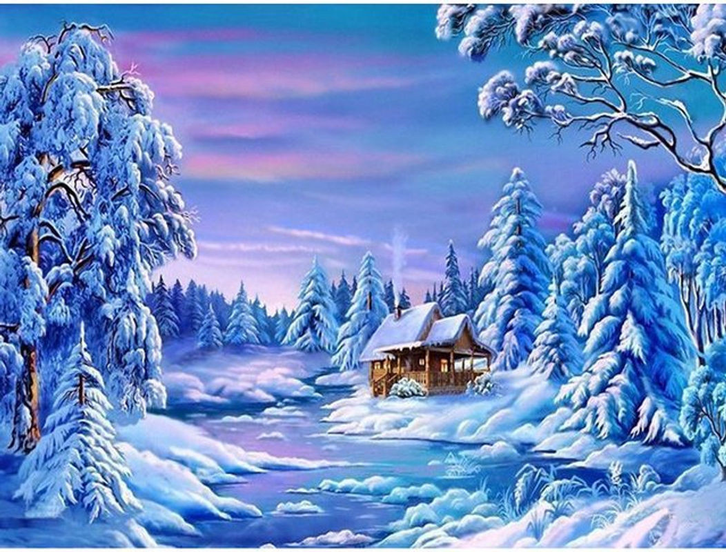 FIYO Diamond Painting Set 5D Winterlandschaft mit Baum als DIY Kreuzstich Dekoration, Blau, B x H: 30 x 20 cm - Bild 1
