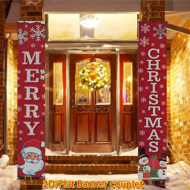 VIKAMA Weihnachts-Banner Couplet für den Außenbereich, rote Weihnachtsdekoration für Terrasse und Haustür - Bild 1