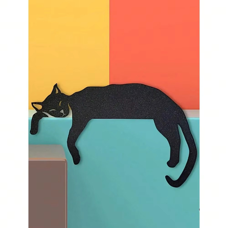 CIFBUY Metall-Wandkunst Black Cat Silhouette in Schwarz als wasserfeste Eisen-Dekoration zum Aufhängen - Bild 3