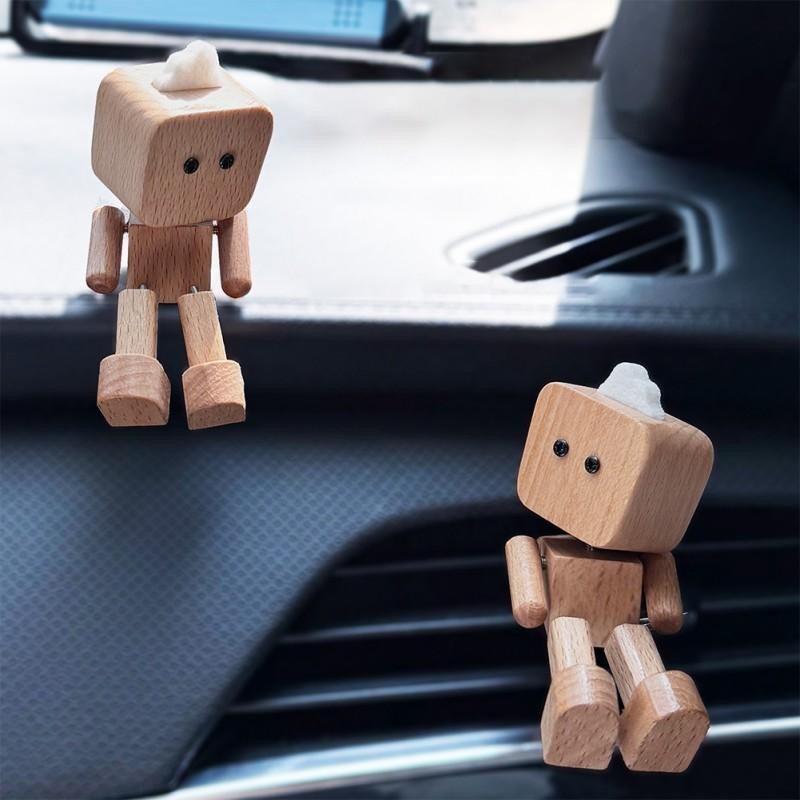 Handgefertigte Wackelnde Holzmann Figur in Braun mit 12 magnetischen Gesichtsausdrücken als Dekoration für das Armaturenbrett im Auto - Bild 6