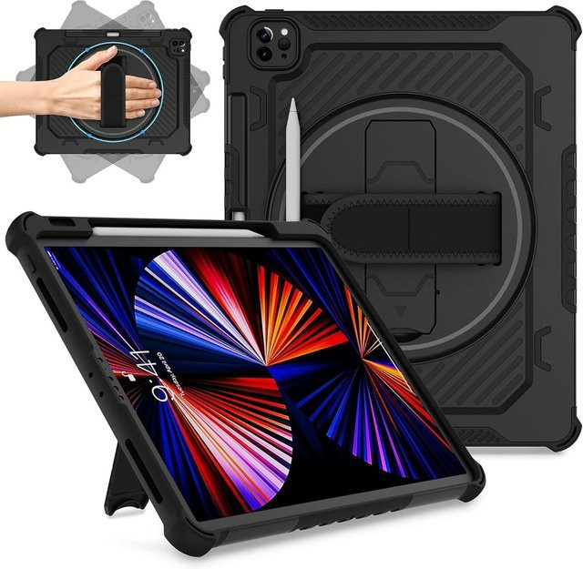 Greliana Schutzhülle für iPad mit 360 Grad Kickstand, Handgriff und Stifthalter in Schwarz oder Grau - Bild 1