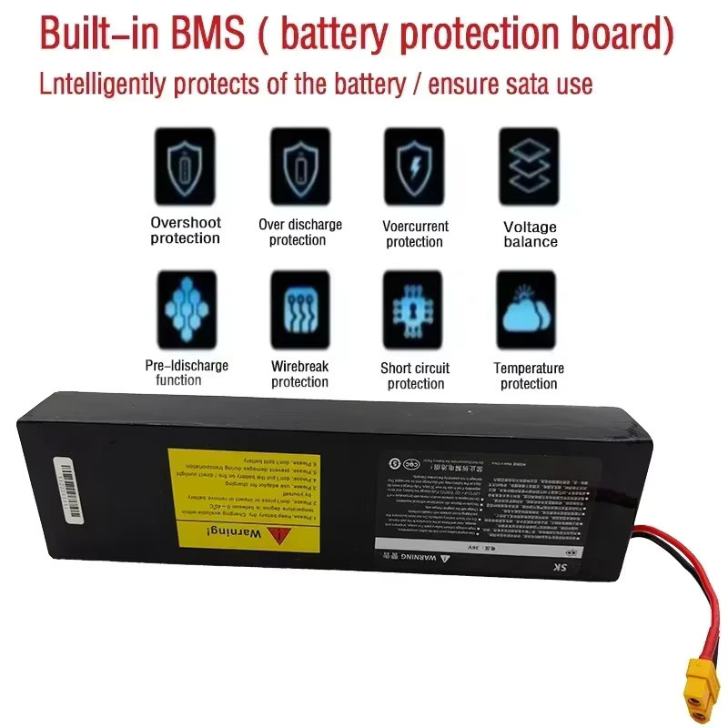Ddadache Wiederaufladbarer 36V 100Ah Lithium-Akku 18650 10S3P für Elektroroller mit BMS, XT60 und JST, Schwarz - Bild 4