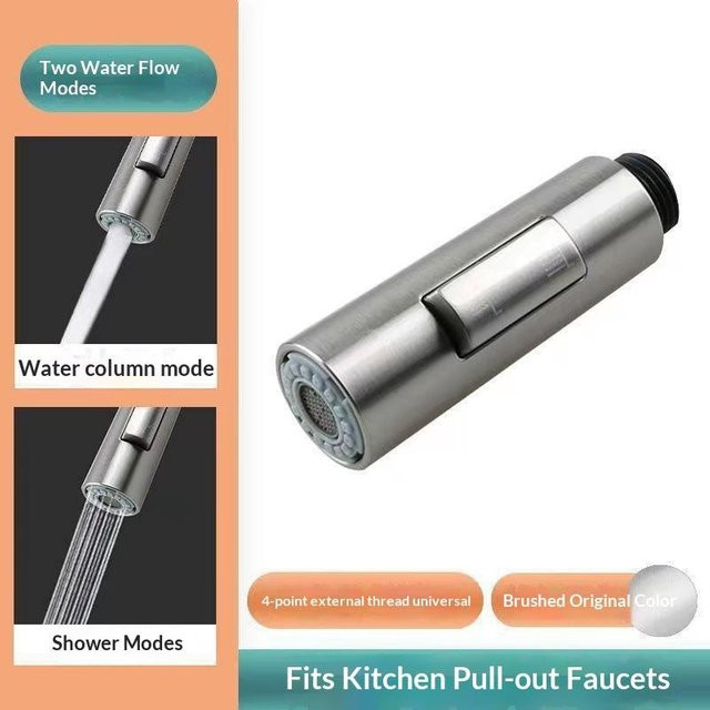 Binchi Outdoor Product Ersatz-Duschkopf für Küchenarmaturen mit 2 Funktionen und ausziehbarem Sprühkopf, G12 Anschluss, Chrommatt Schwarz Gun Metal Nickel - Bild 1