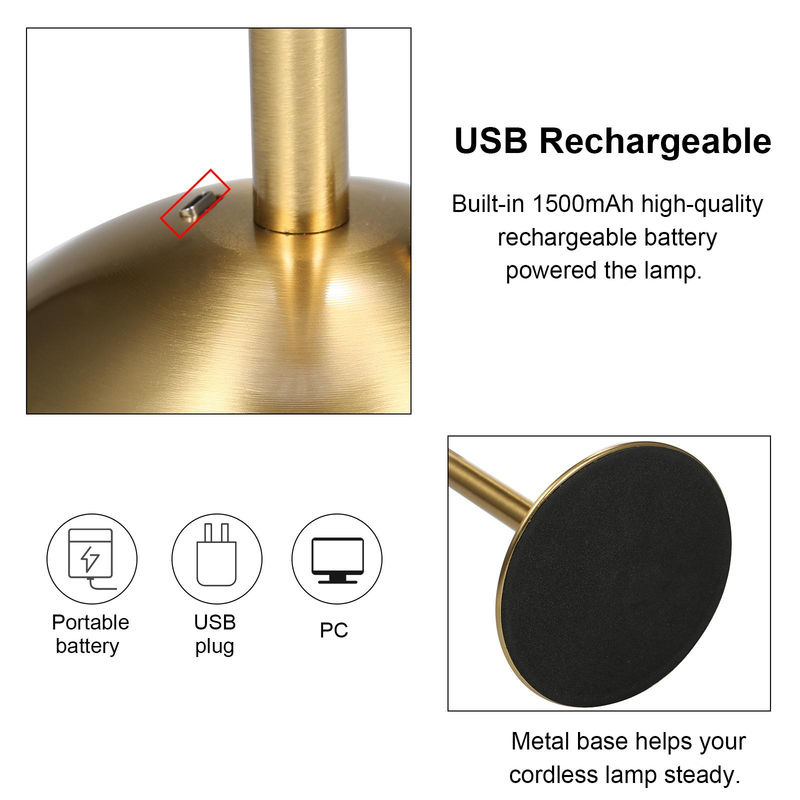 Igeteck Kabellose Tischlampe in Bronze, wiederaufladbare LED-Schreibtischlampe mit Touch-Steuerung, dimmbar und mit 3 Lichtfarben, Retro Metall Design - Bild 8