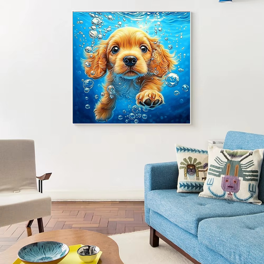 Huacan Diamant-Malerei Unterwasser-Hund als rundes Diamant-Mosaik Tier-Landschaftskunst in Mehrfarbig - Bild 3
