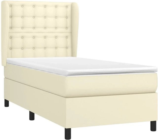 vidaXL Boxspringbett mit Matratze in Beige aus Kunstleder und Stoff, Hybrid-Design mit Taschenfederkern, B/T/H: 80 x 200 cm - Bild 1