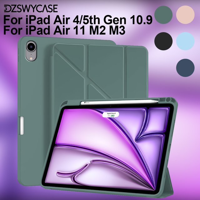 DZSWYCASE Schutzhülle für iPad Air 4. und 5. Generation sowie iPad Air 11 M2 M3 M4, TPU Softcover mit Stifthalter und Y-förmigem Ständer, Auto-Sleep/Wake-Funktion, Schwarz und Grün - Bild 1