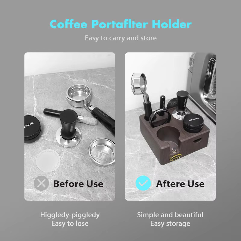 AliKisscafe Kaffee Tamping Station mit Siebträger Halter Schublade in Schwarz und Holzoptik für 51mm 54mm 57mm 58mm Espresso Zubehör - Bild 6
