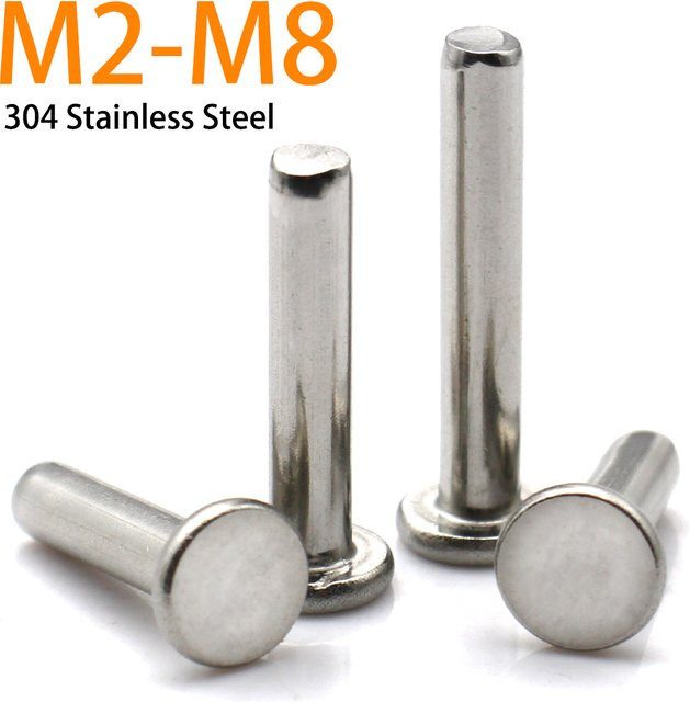 Zimir Massive Nieten aus Edelstahl 304 mit flachem Kopf und schlichter Kappe, Farbe Silber, M2-M8 - Bild 1