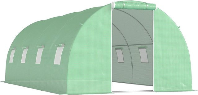 Furnicato Foliengewächshaus begehbar in Grün mit 8 Fenstern, Fliegennetz und Stahlrahmen, B x T x H: 6 x 3 x 2 m - Bild 1