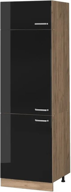 Vicco Kühlumbauschrank R-Line Küchenschrank in Schwarz und Eiche mit Goldakzenten, Breite: 60 cm, Höhe: 207 cm, Tiefe: 55,93 cm - Bild 2