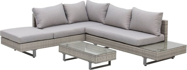 Outsunny 3-tlg. Polyrattan Gartenmöbelset mit Polsterung in Grau - Bild 1