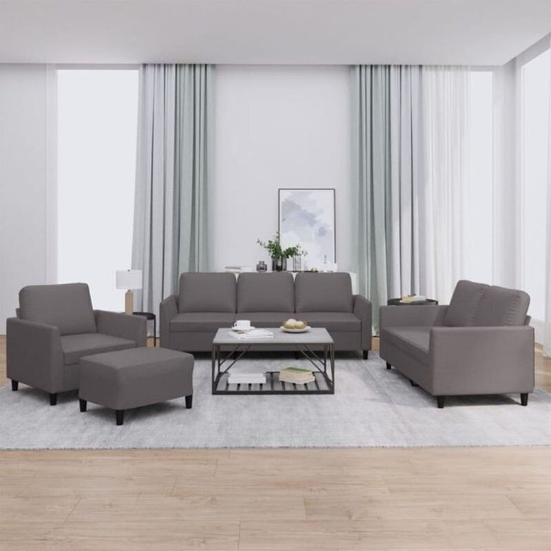 Vidaxl 4-tlg. Sofagarnitur in Grau aus Kunstleder mit Metallgestell und Kissen im modernen Design - Bild 1