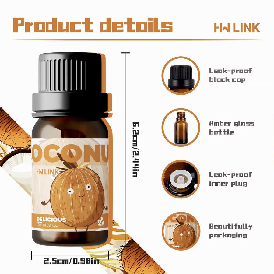 HWLINK Ätherisches Kokosnussöl zur Aromatherapie und Hautpflege, 10 ml - Bild 4