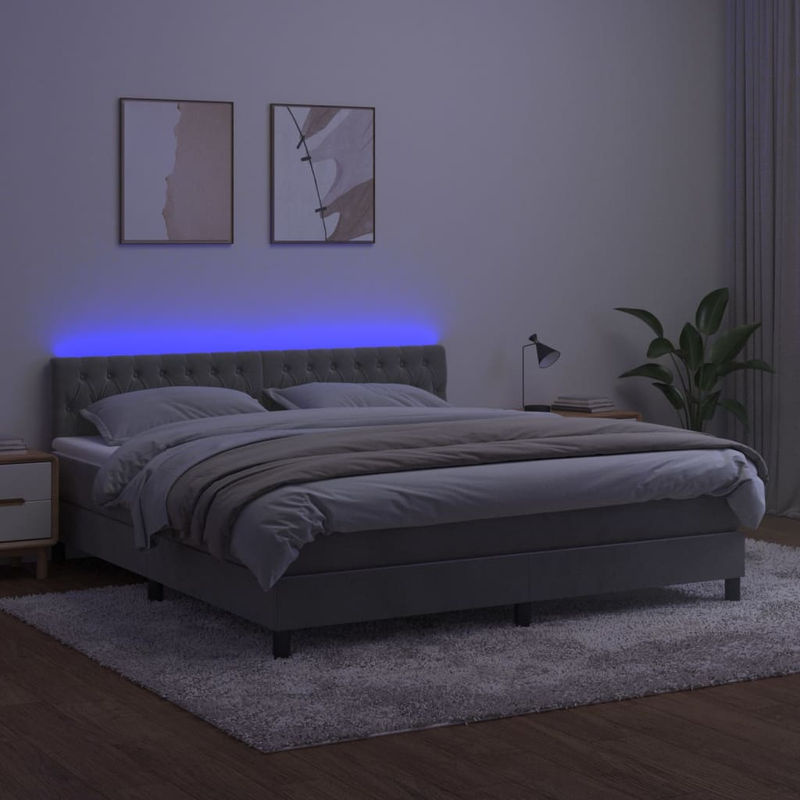Vidaxl Boxspringbett Kontinentalbett mit Matratze und LED in Grau aus Samt, B/T/H: 180 x 200 cm - Bild 2