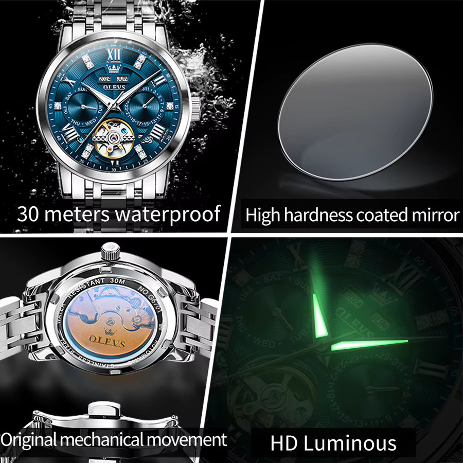 OLEVS Armbanduhr, Automatik, Edelstahl, Weiß, Herren - Bild 6