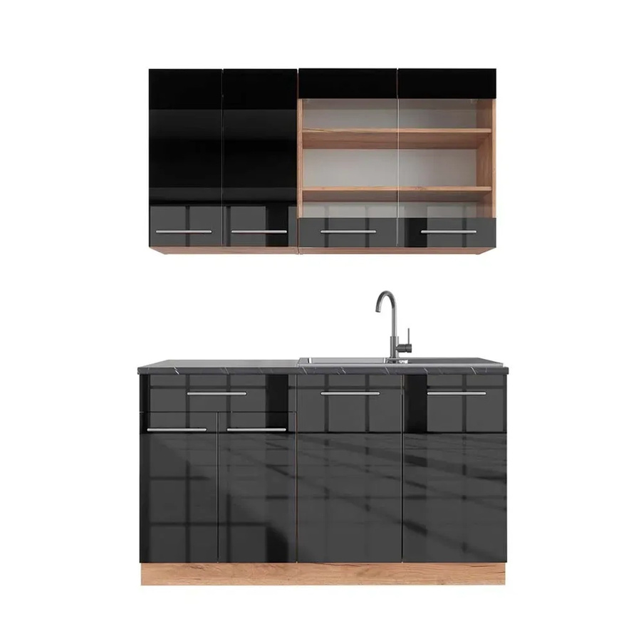 Vicco Fame-Line Singleküche Anthrazit Hochglanz und Goldkraft Eiche, Breite: 140 cm - Bild 2