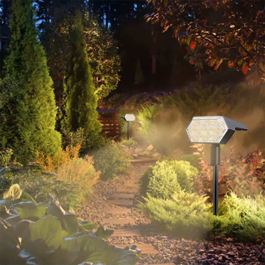 Solarbetriebene LED Landschaftswandleuchte mit 92 LEDs, IP65 wasserdicht, verstellbar, Schwarz, Warmweiß - Bild 5