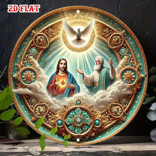 Potdemiel Rundes Aluminiumschild Heiliger Geist Religiöse Ikonographie Metallschild Mehrfarbig Durchmesser: 20 cm - Bild 1